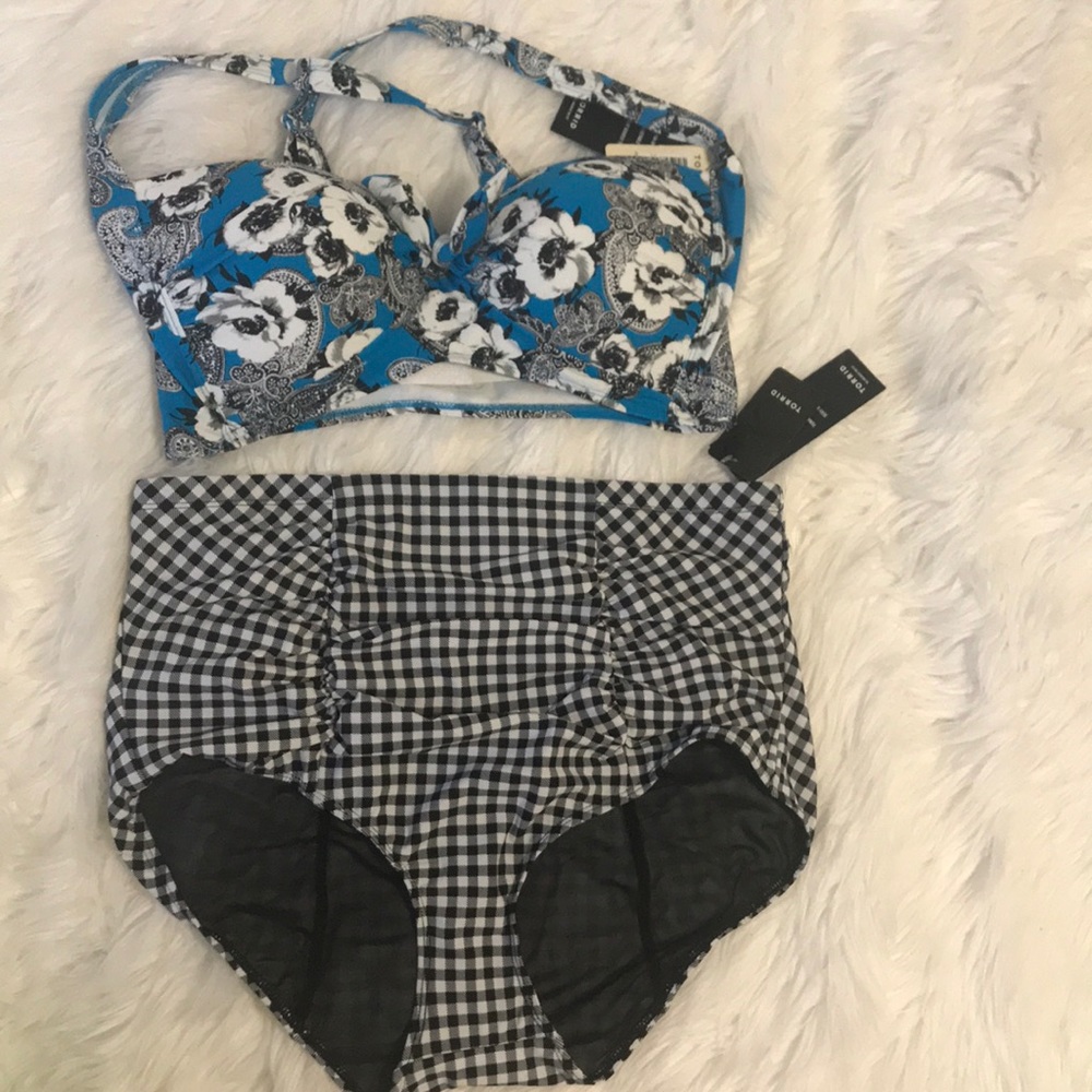 Torrid high waisted gingham and floral swimsuit
